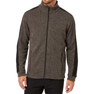 Ibex Full Zip Sweater Jacket Mock Neck Logo Colorblock Brown Gray Large